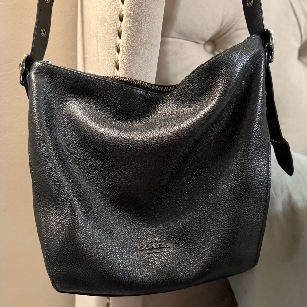 Coach Midnight Black Leather Shoulder Bag - Picture 2 of 8